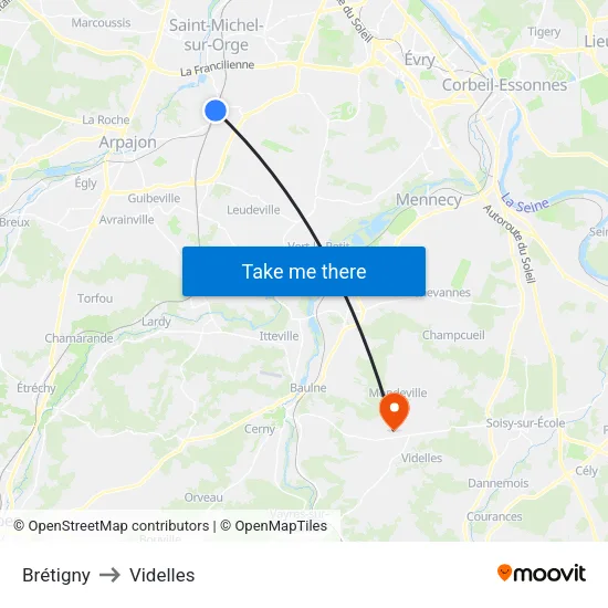Brétigny to Videlles map
