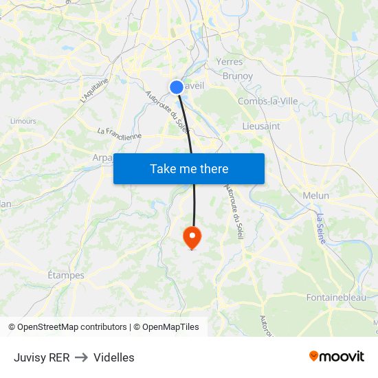 Juvisy RER to Videlles map