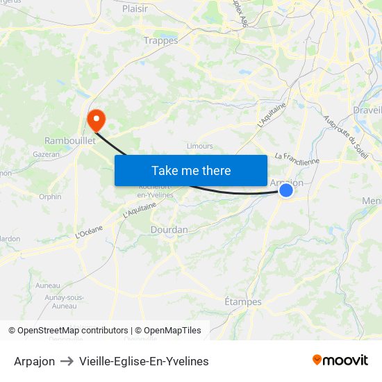 Arpajon to Vieille-Eglise-En-Yvelines map