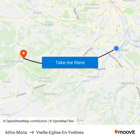 Athis-Mons to Vieille-Eglise-En-Yvelines map