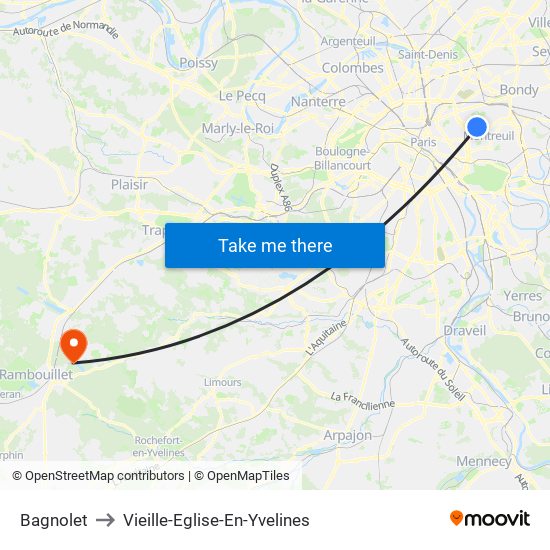 Bagnolet to Vieille-Eglise-En-Yvelines map