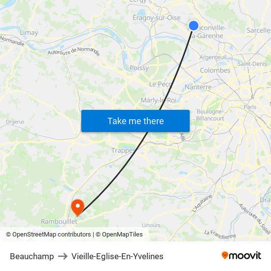 Beauchamp to Vieille-Eglise-En-Yvelines map