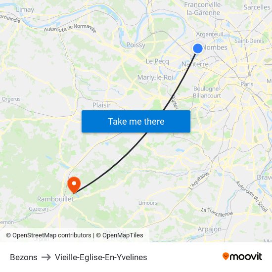 Bezons to Vieille-Eglise-En-Yvelines map