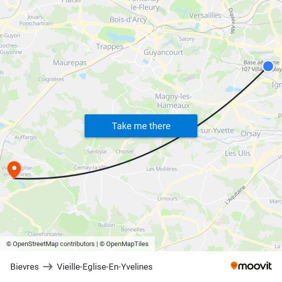 Bievres to Vieille-Eglise-En-Yvelines map