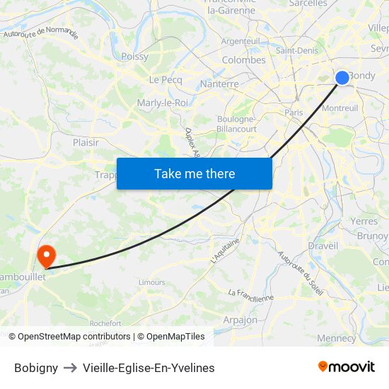 Bobigny to Vieille-Eglise-En-Yvelines map