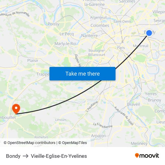 Bondy to Vieille-Eglise-En-Yvelines map