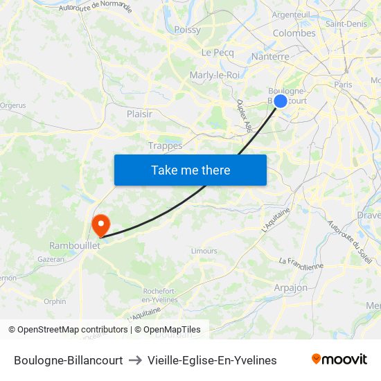 Boulogne-Billancourt to Vieille-Eglise-En-Yvelines map