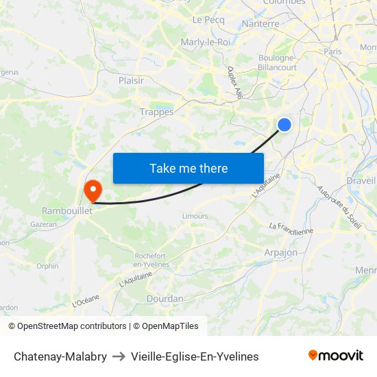 Chatenay-Malabry to Vieille-Eglise-En-Yvelines map