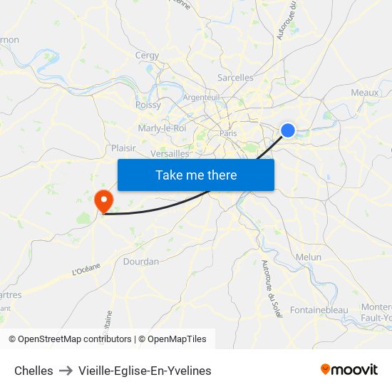 Chelles to Vieille-Eglise-En-Yvelines map