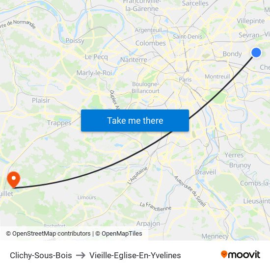 Clichy-Sous-Bois to Vieille-Eglise-En-Yvelines map