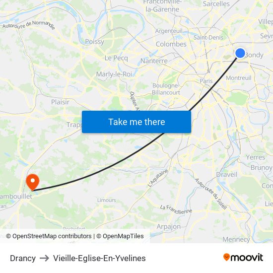 Drancy to Vieille-Eglise-En-Yvelines map