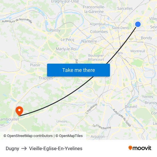 Dugny to Vieille-Eglise-En-Yvelines map