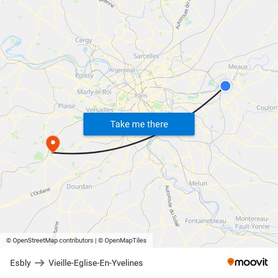 Esbly to Vieille-Eglise-En-Yvelines map