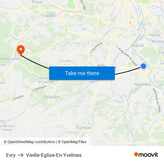Evry to Vieille-Eglise-En-Yvelines map