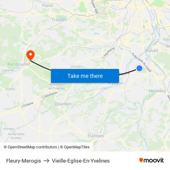 Fleury-Merogis to Vieille-Eglise-En-Yvelines map