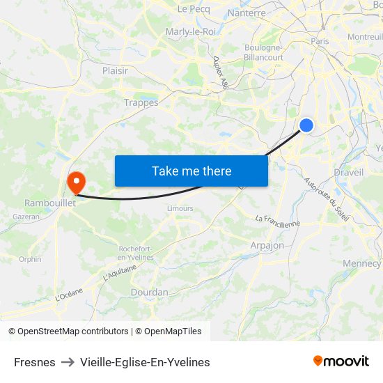 Fresnes to Vieille-Eglise-En-Yvelines map