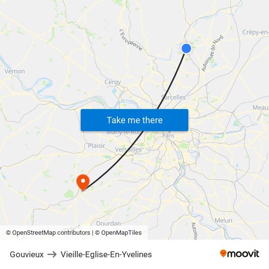 Gouvieux to Vieille-Eglise-En-Yvelines map