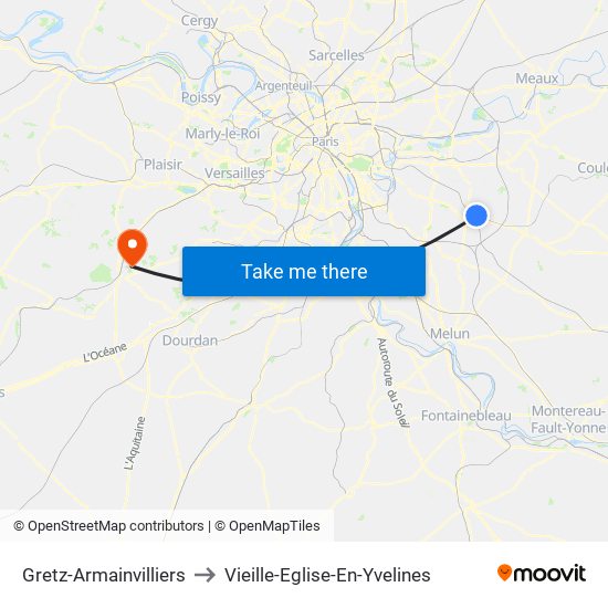 Gretz-Armainvilliers to Vieille-Eglise-En-Yvelines map