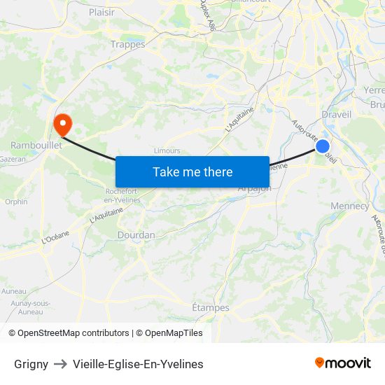 Grigny to Vieille-Eglise-En-Yvelines map