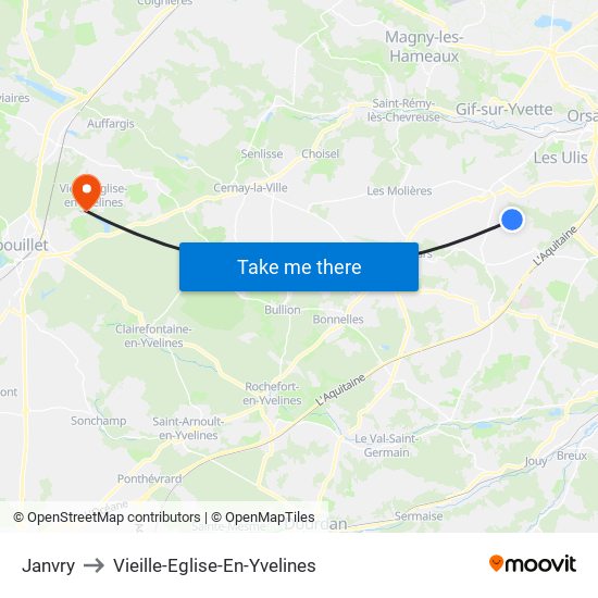 Janvry to Vieille-Eglise-En-Yvelines map