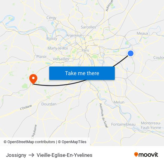 Jossigny to Vieille-Eglise-En-Yvelines map