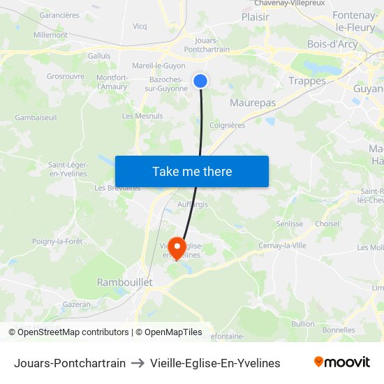 Jouars-Pontchartrain to Vieille-Eglise-En-Yvelines map