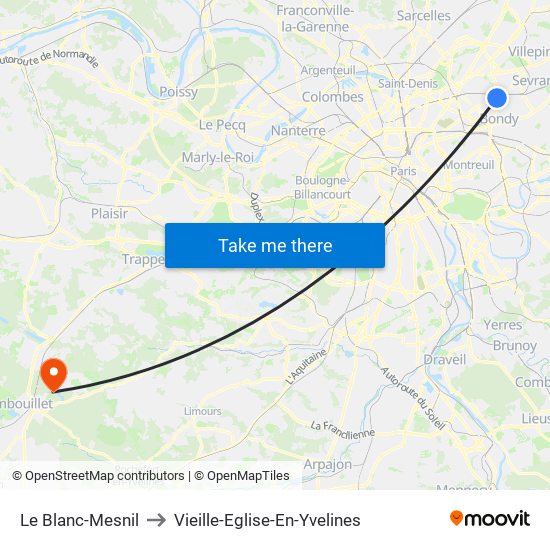 Le Blanc-Mesnil to Vieille-Eglise-En-Yvelines map