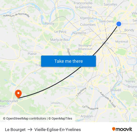 Le Bourget to Vieille-Eglise-En-Yvelines map