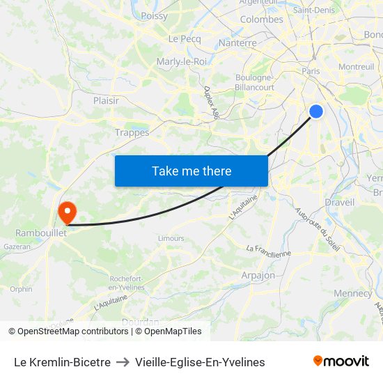 Le Kremlin-Bicetre to Vieille-Eglise-En-Yvelines map