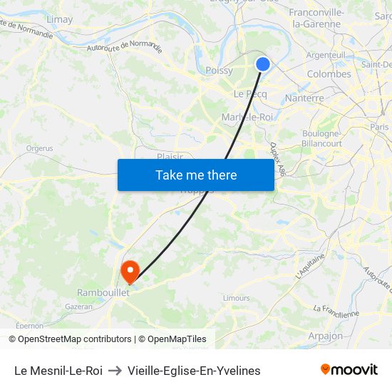 Le Mesnil-Le-Roi to Vieille-Eglise-En-Yvelines map