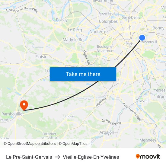 Le Pre-Saint-Gervais to Vieille-Eglise-En-Yvelines map