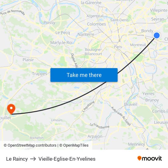 Le Raincy to Vieille-Eglise-En-Yvelines map
