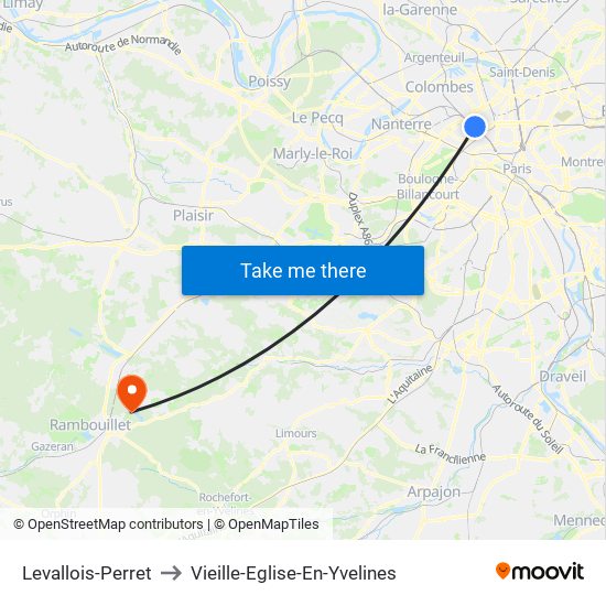 Levallois-Perret to Vieille-Eglise-En-Yvelines map