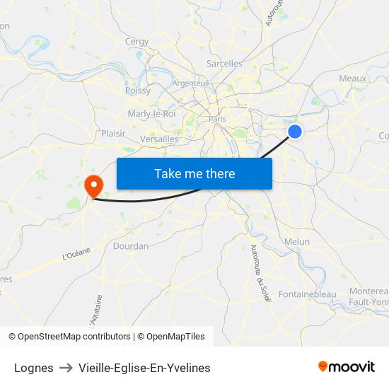 Lognes to Vieille-Eglise-En-Yvelines map