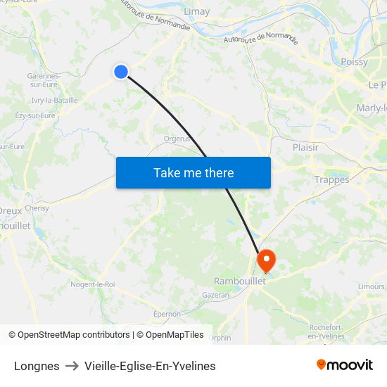 Longnes to Vieille-Eglise-En-Yvelines map