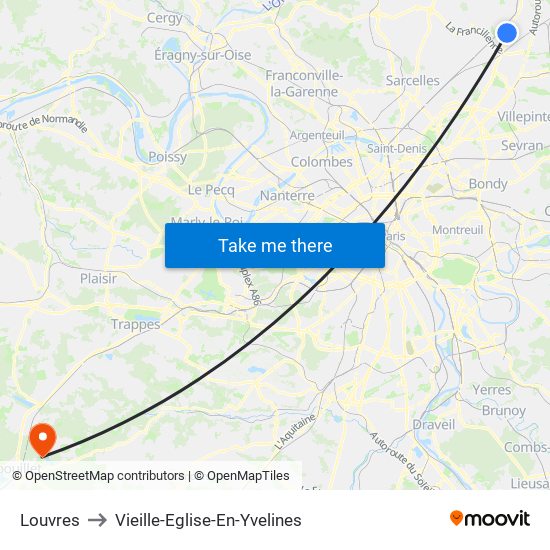 Louvres to Vieille-Eglise-En-Yvelines map