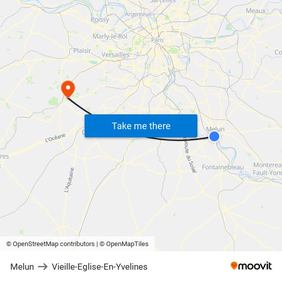 Melun to Vieille-Eglise-En-Yvelines map