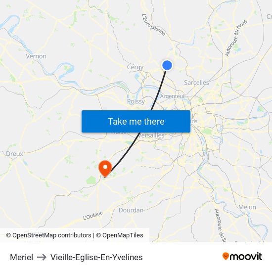 Meriel to Vieille-Eglise-En-Yvelines map