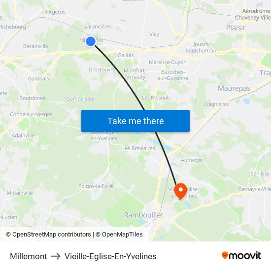 Millemont to Vieille-Eglise-En-Yvelines map