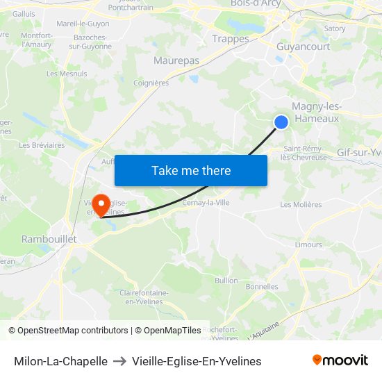 Milon-La-Chapelle to Vieille-Eglise-En-Yvelines map