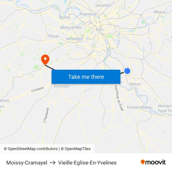 Moissy-Cramayel to Vieille-Eglise-En-Yvelines map