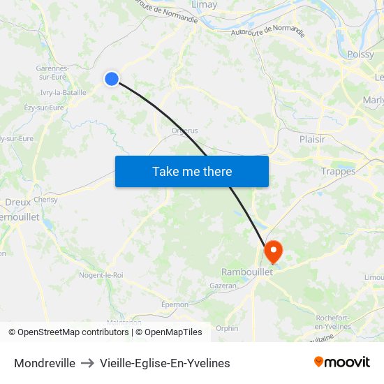 Mondreville to Vieille-Eglise-En-Yvelines map