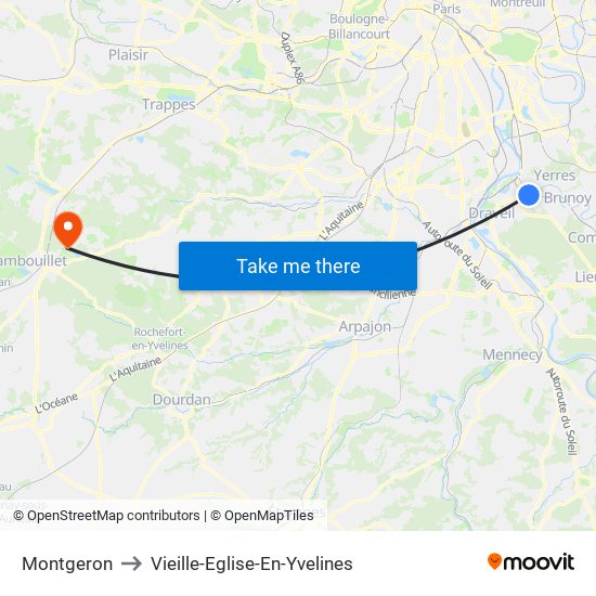 Montgeron to Vieille-Eglise-En-Yvelines map