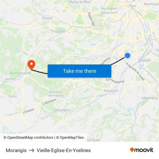Morangis to Vieille-Eglise-En-Yvelines map