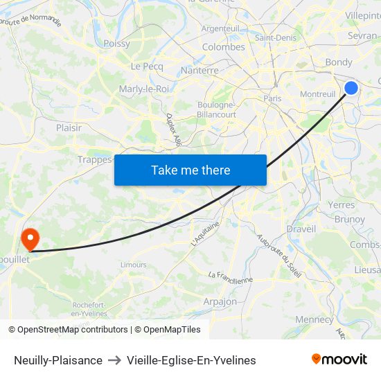 Neuilly-Plaisance to Vieille-Eglise-En-Yvelines map