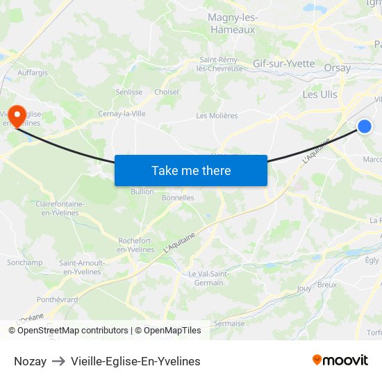 Nozay to Vieille-Eglise-En-Yvelines map