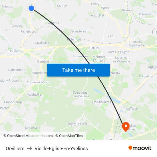 Orvilliers to Vieille-Eglise-En-Yvelines map