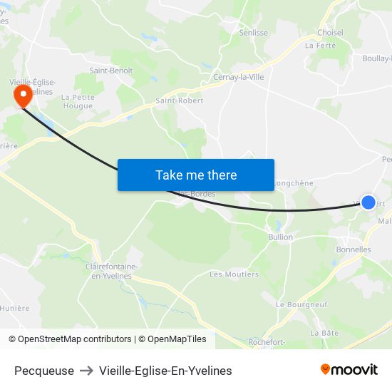 Pecqueuse to Vieille-Eglise-En-Yvelines map