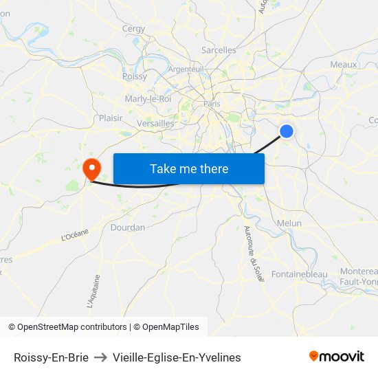 Roissy-En-Brie to Vieille-Eglise-En-Yvelines map