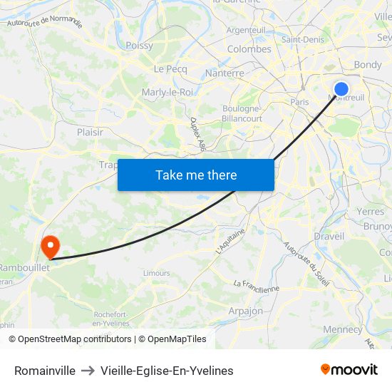 Romainville to Vieille-Eglise-En-Yvelines map